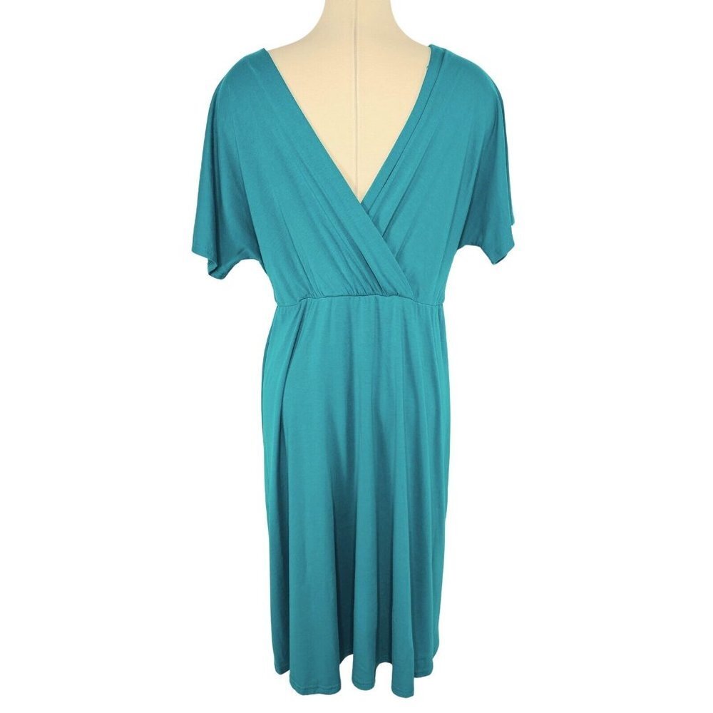 Coolmee Teal Blue Wrap Top Swing Dress Womens Size 2XL Stretchy V Neck